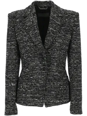 Grey Bouclé Jacket with Notched Lapels