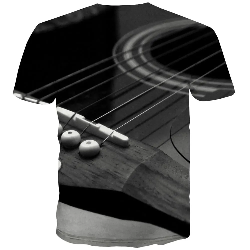 Guitar T shirts Men Music Tshirts Novelty Wooden T-shirts 3d Metal T-shirts Graphic