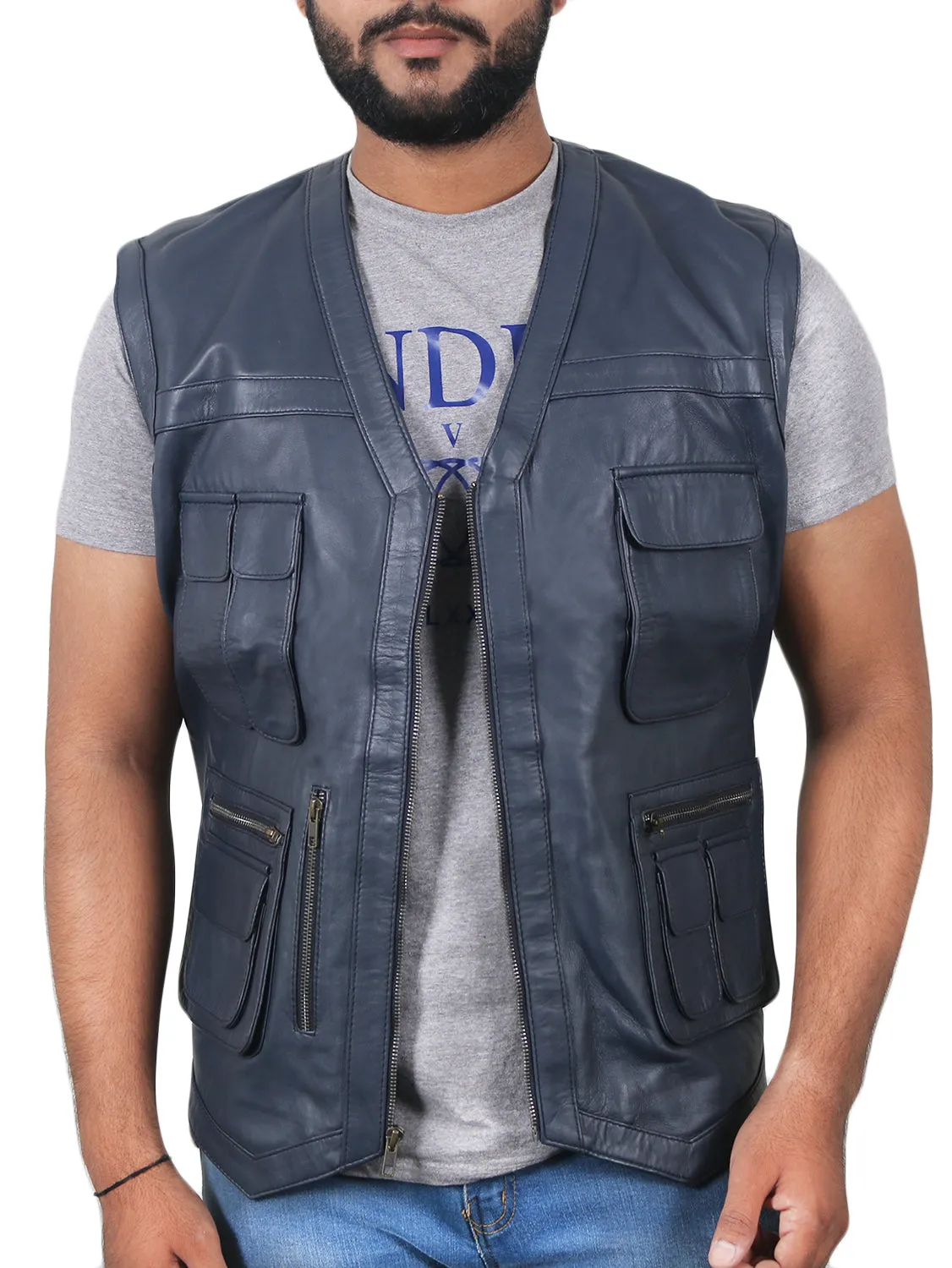 Halion Leather Trucker Vest