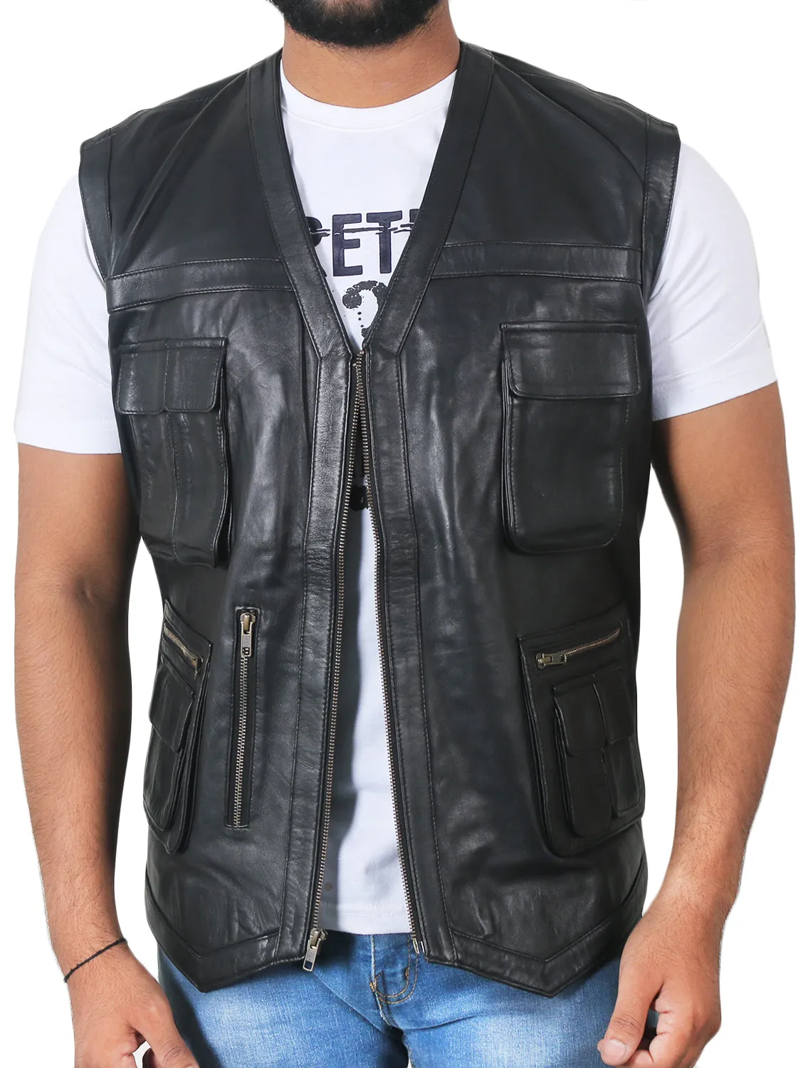 Halion Leather Trucker Vest