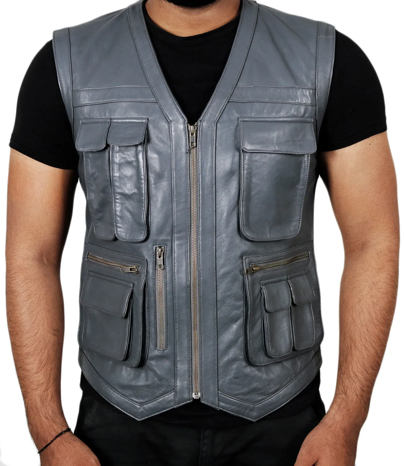 Halion Leather Trucker Vest