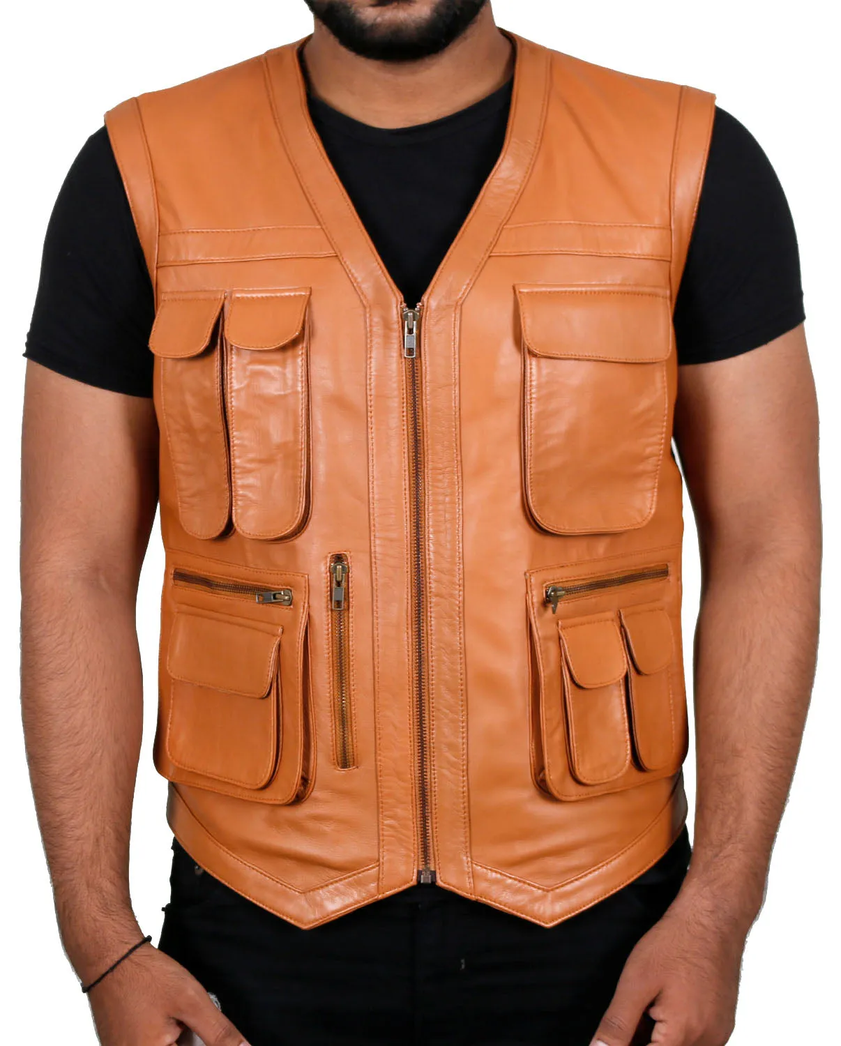 Halion Leather Trucker Vest