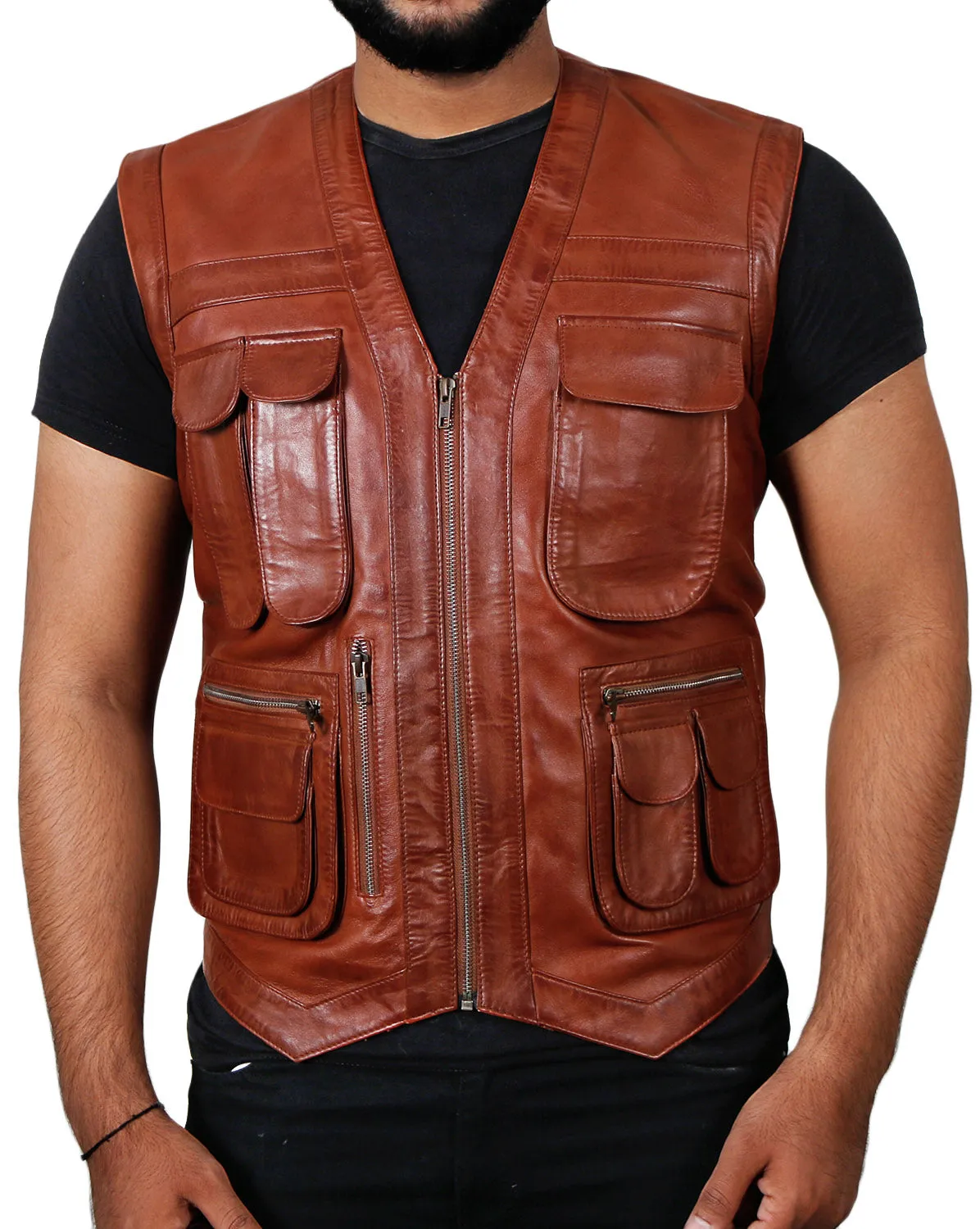 Halion Leather Trucker Vest