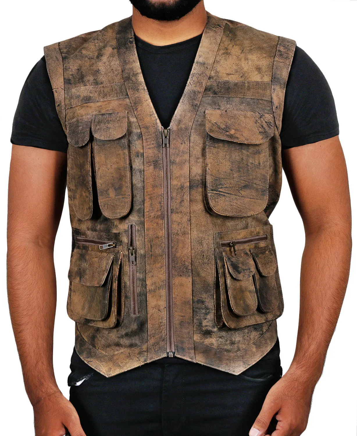 Halion Leather Trucker Vest