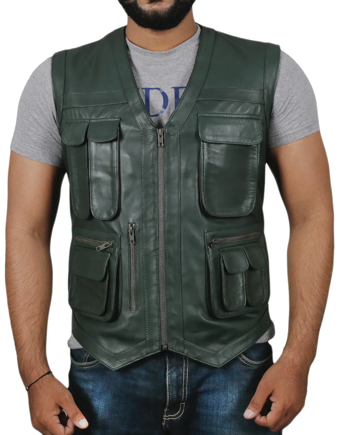 Halion Leather Trucker Vest