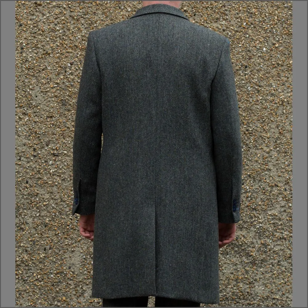 Harris Tweed Blue Heather Herringbone Overcoat--