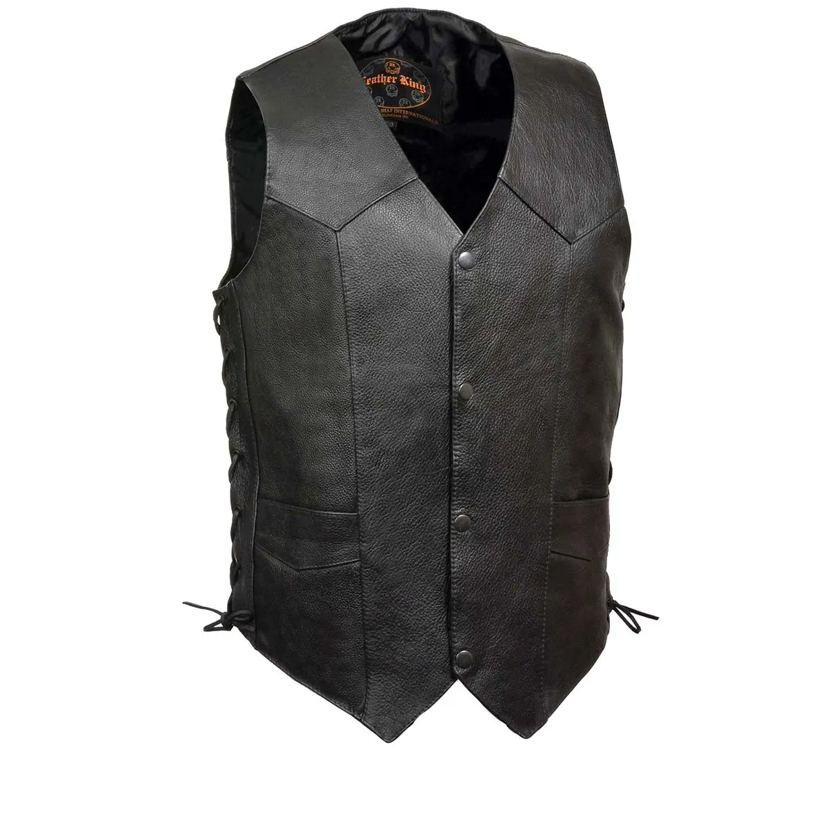 Leather King XS1315 Men's Classic ‘Side Laced’ Black Leather Vest