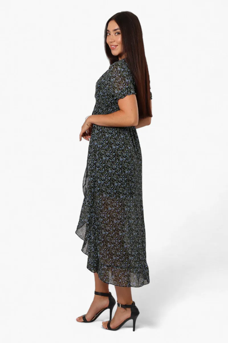 Limite Floral Crossover Chiffon Maxi Dress - Black