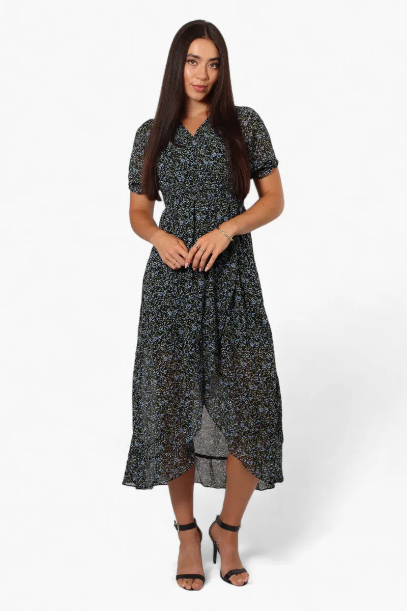 Limite Floral Crossover Chiffon Maxi Dress - Black