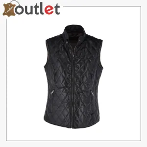 Luxury Diamond Quilted 100% Leather Gilet Vest Waistcoat