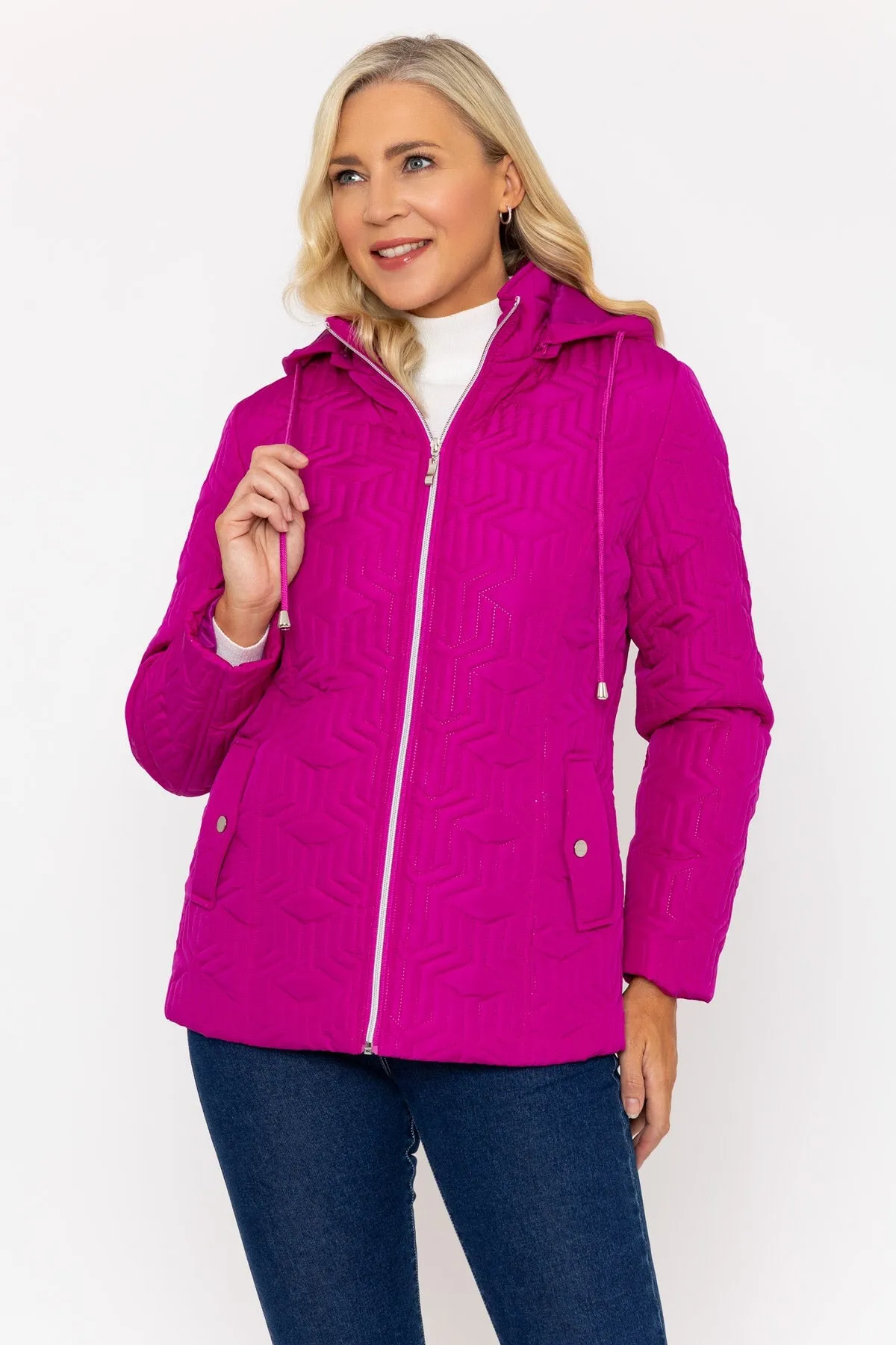 Magenta Pink Ultrasonic Quilt Jacket With Hood