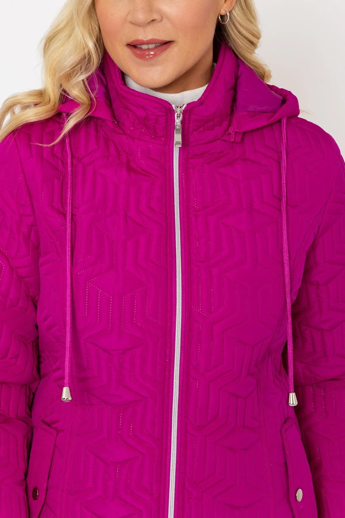 Magenta Pink Ultrasonic Quilt Jacket With Hood