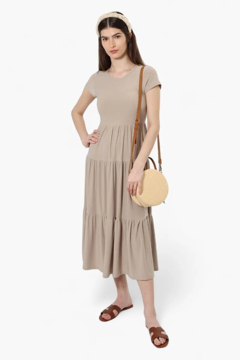 Majora Solid Cap Sleeve Tiered Maxi Dress - Taupe