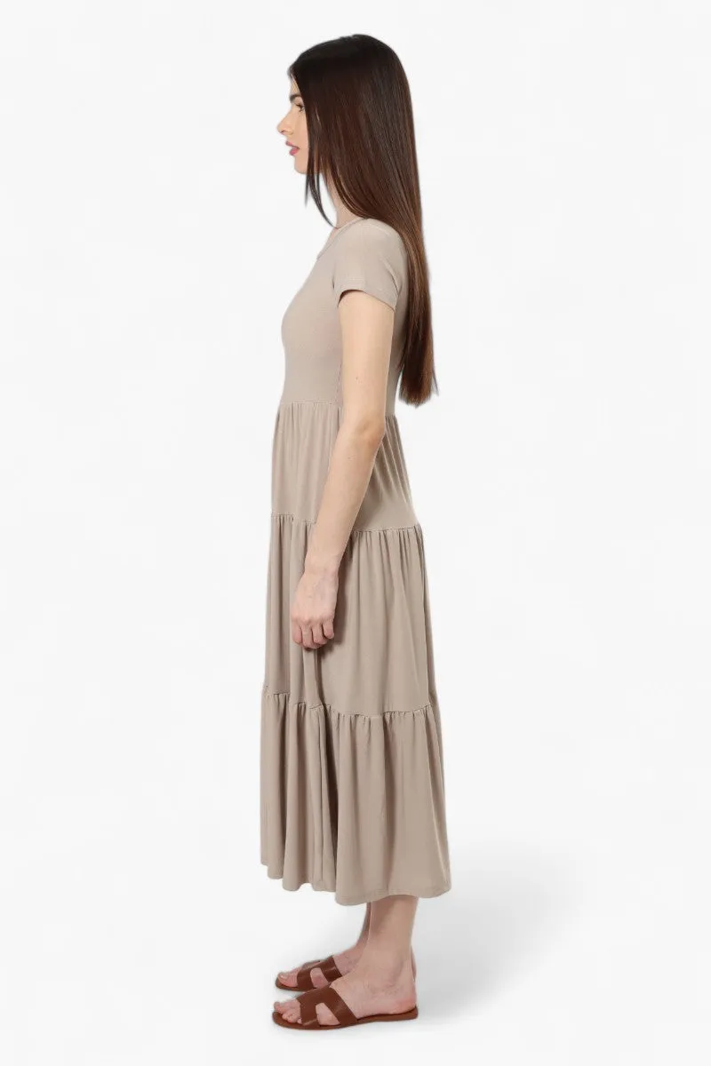 Majora Solid Cap Sleeve Tiered Maxi Dress - Taupe