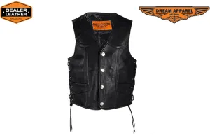 Mens Leather Motorcycle Vest With Buffalo Nickel Snaps