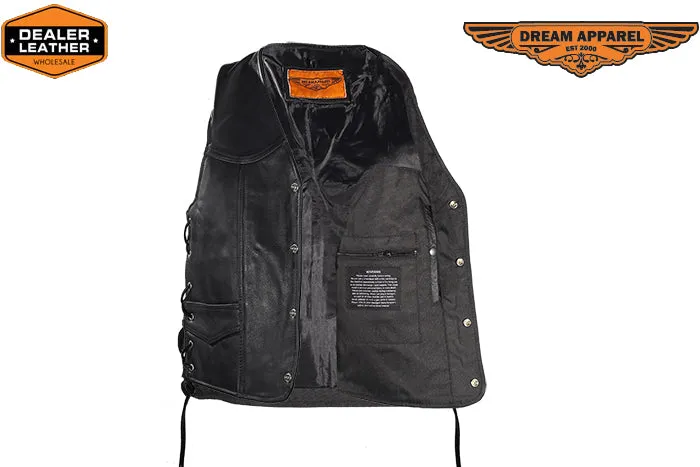 Mens Leather Motorcycle Vest With Buffalo Nickel Snaps