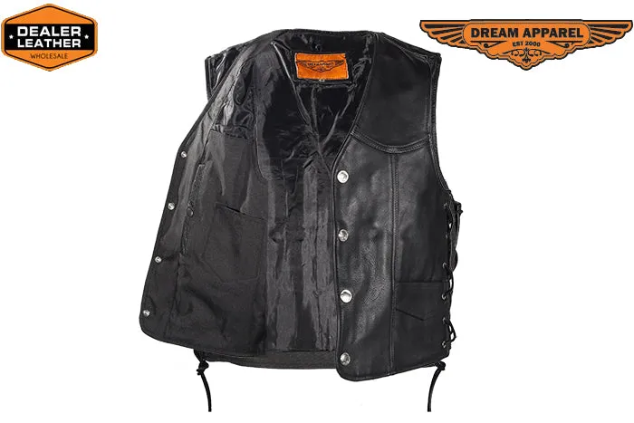 Mens Leather Motorcycle Vest With Buffalo Nickel Snaps