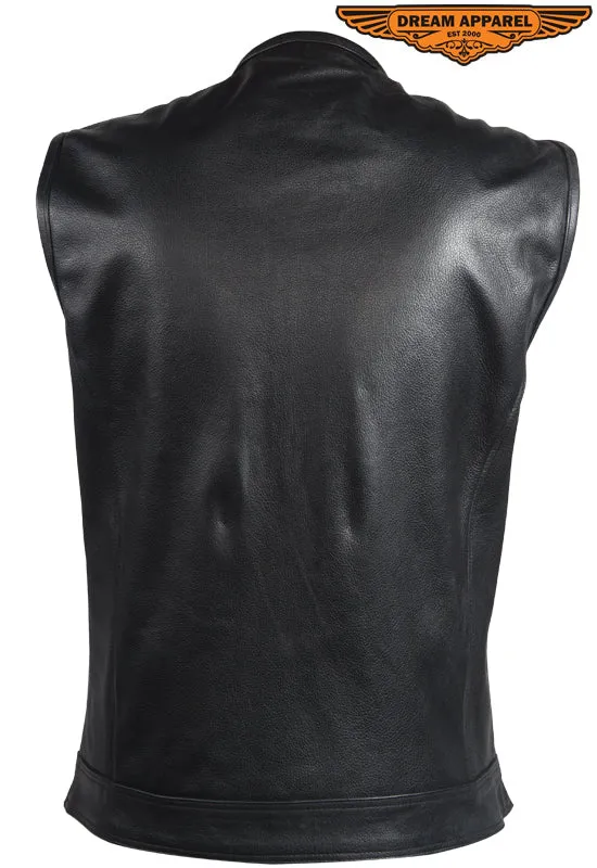 Mens Leather Vest With No Collar