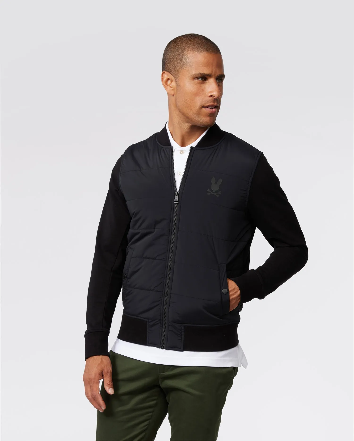 MENS MARKS QUILTED FRONT WITH KNIT SLEEVE BOMBER JACKET - B6J384Z1OW