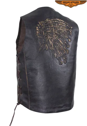 Mens Native American Retro Brown Leather Vest