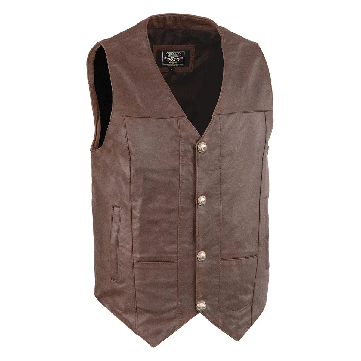 Milwaukee Leather LKM3702 Men's Leather V-Neck Western Style Motorcycle Rider Vest w/Classic Buffalo Snaps Closure