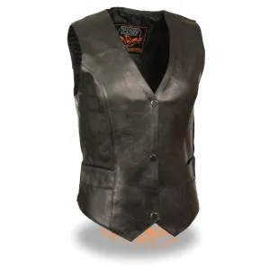 Milwaukee Leather-ML1253-Women’s Black Leather Classic Snap Front Vest