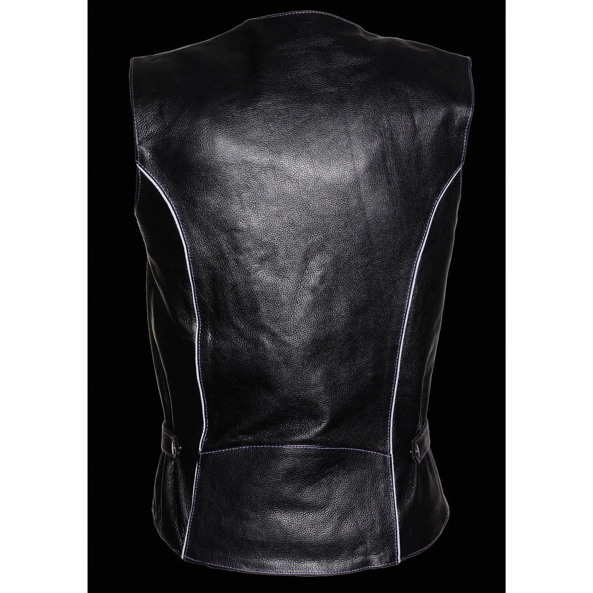 Milwaukee Leather ML1296 Women's Black/Purple Leather Side Laced Motorcycle Vest w/ Reflective Tribal