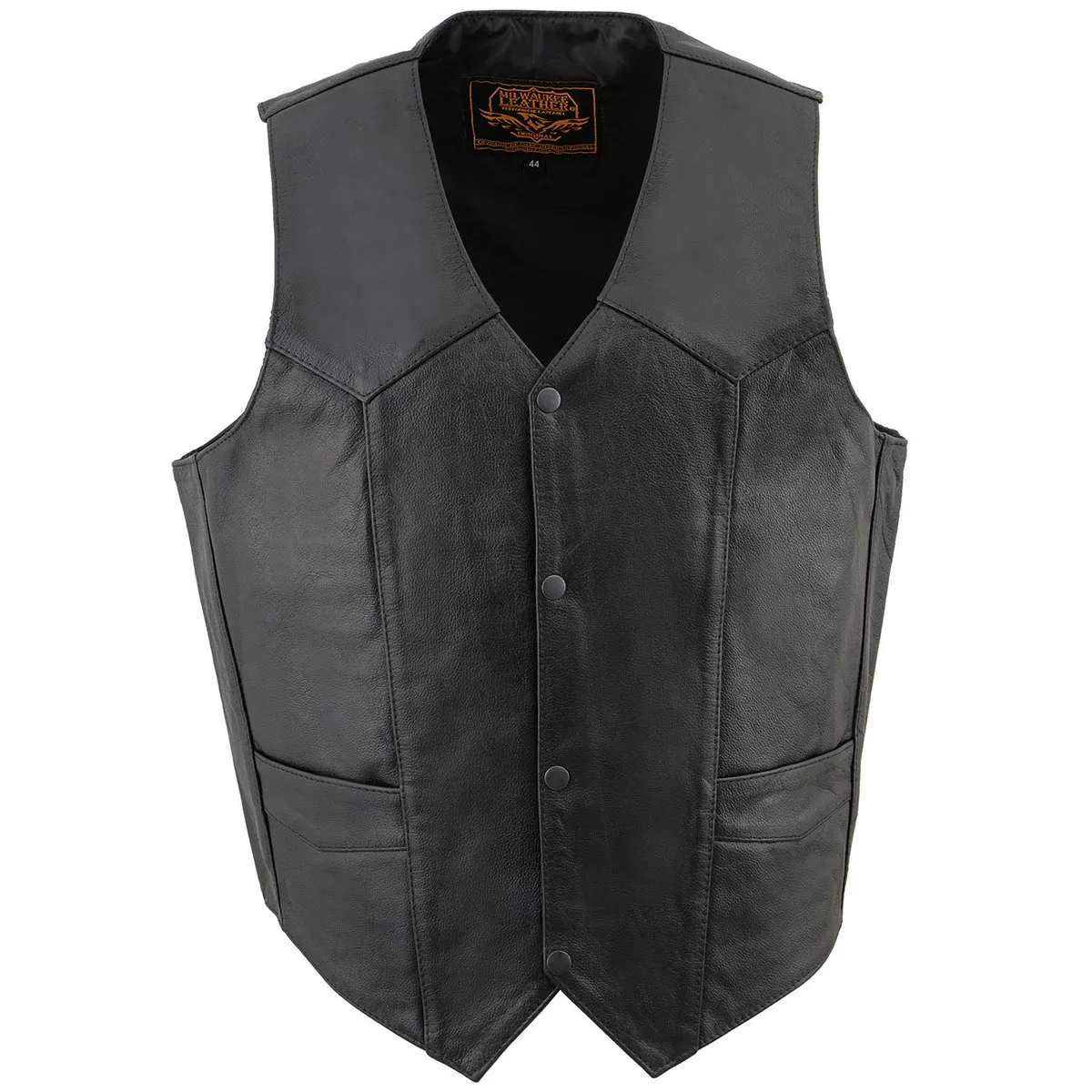 Milwaukee Leather SH1310 Men's Black Leather Classic V-Neck Motorcycle