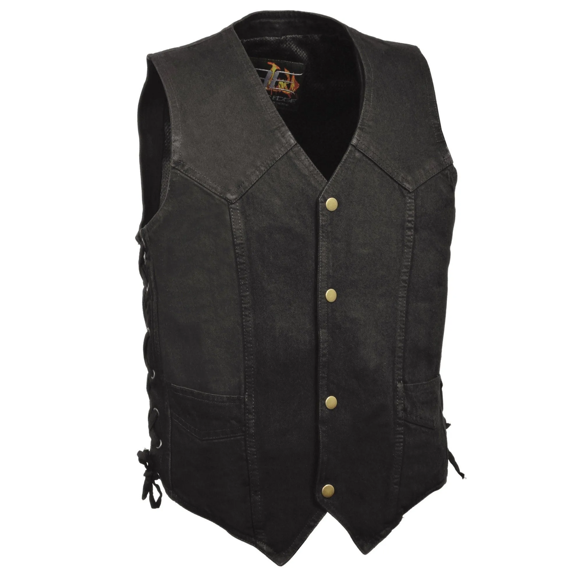 Milwaukee Performance Denim DM1315 Black Men's Classic Snap Front Side Lace Denim Vest