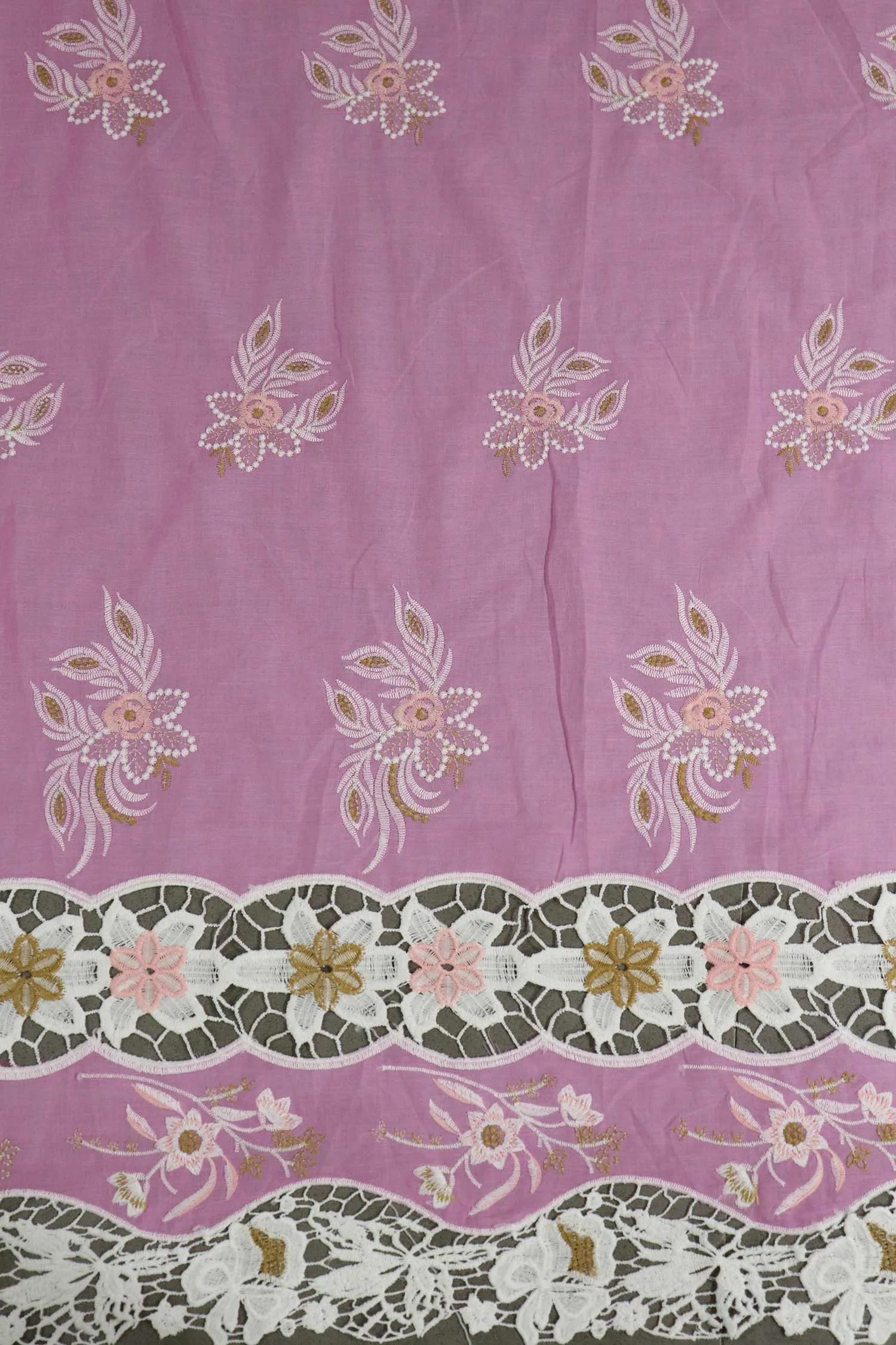 Multicolor Traditional Embroidered Cotton Lace Fabric