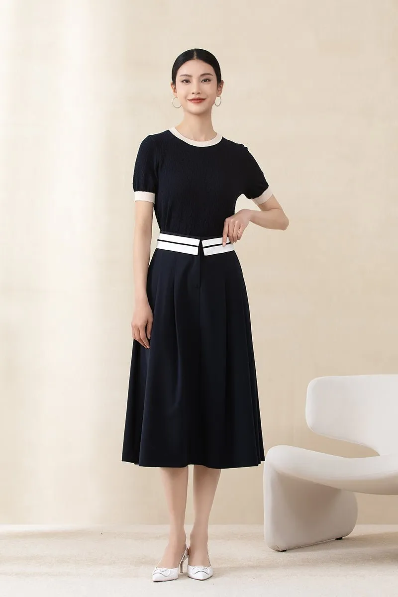 Navy Blue Umbrella Shape Midi Skirts