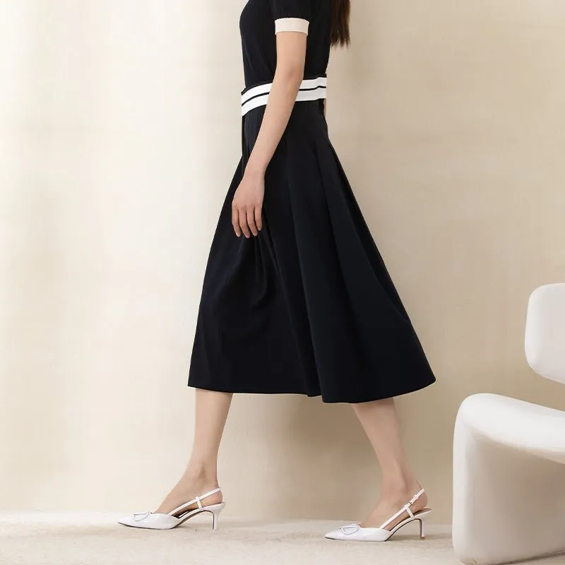 Navy Blue Umbrella Shape Midi Skirts