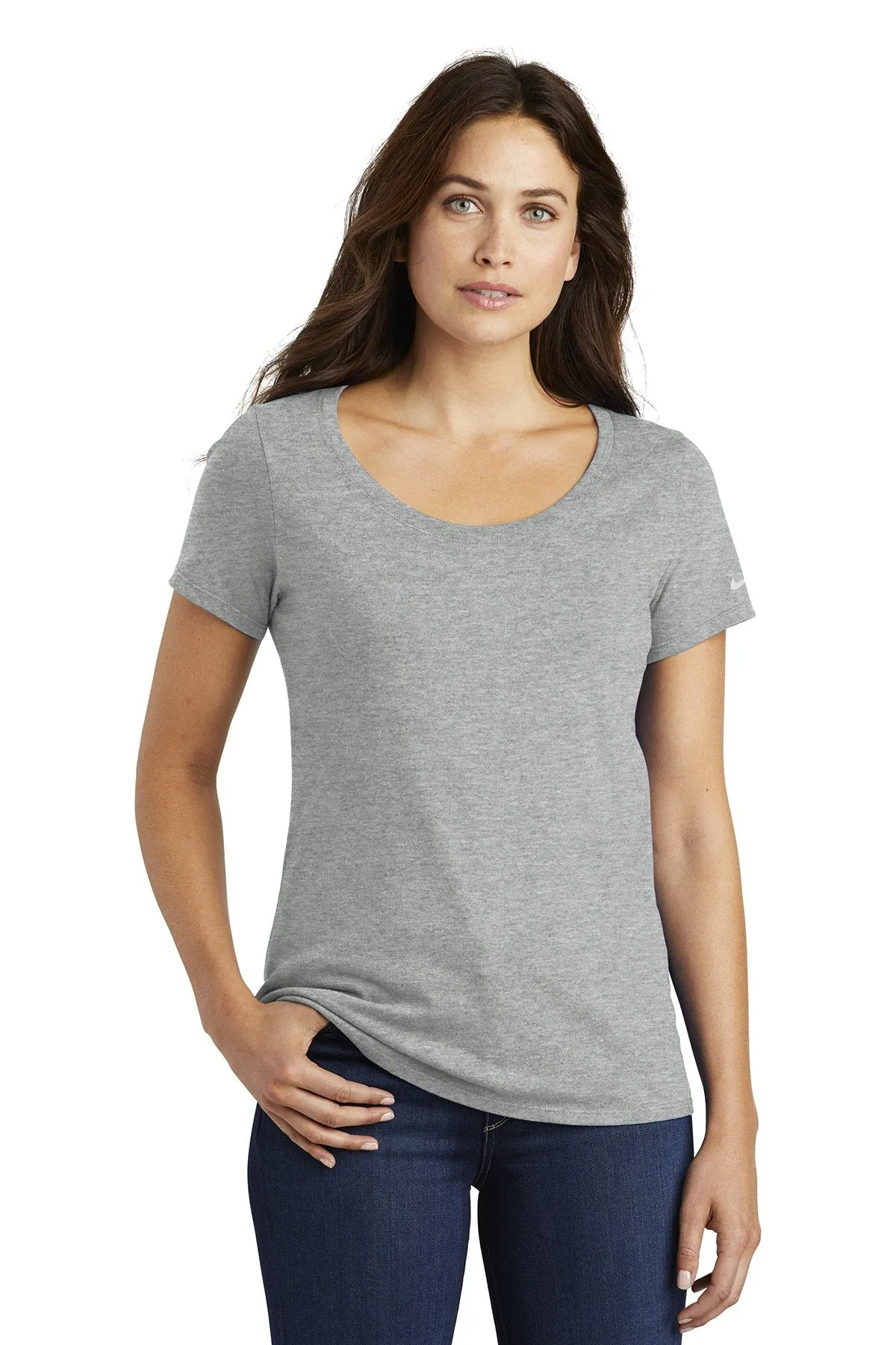 Nike Ladies Core Cotton Scoop Neck Customized Tees, Dark Grey Heather