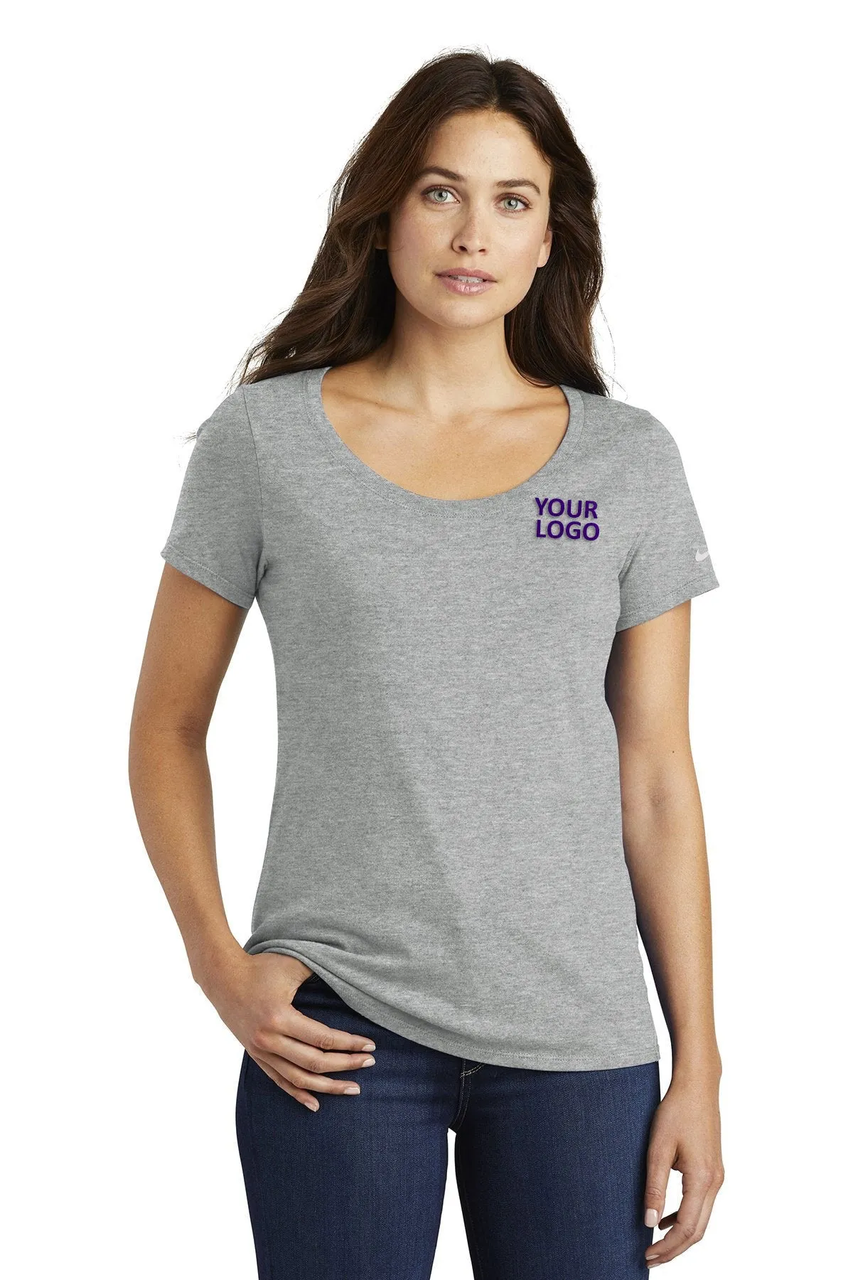 Nike Ladies Core Cotton Scoop Neck Customized Tees, Dark Grey Heather