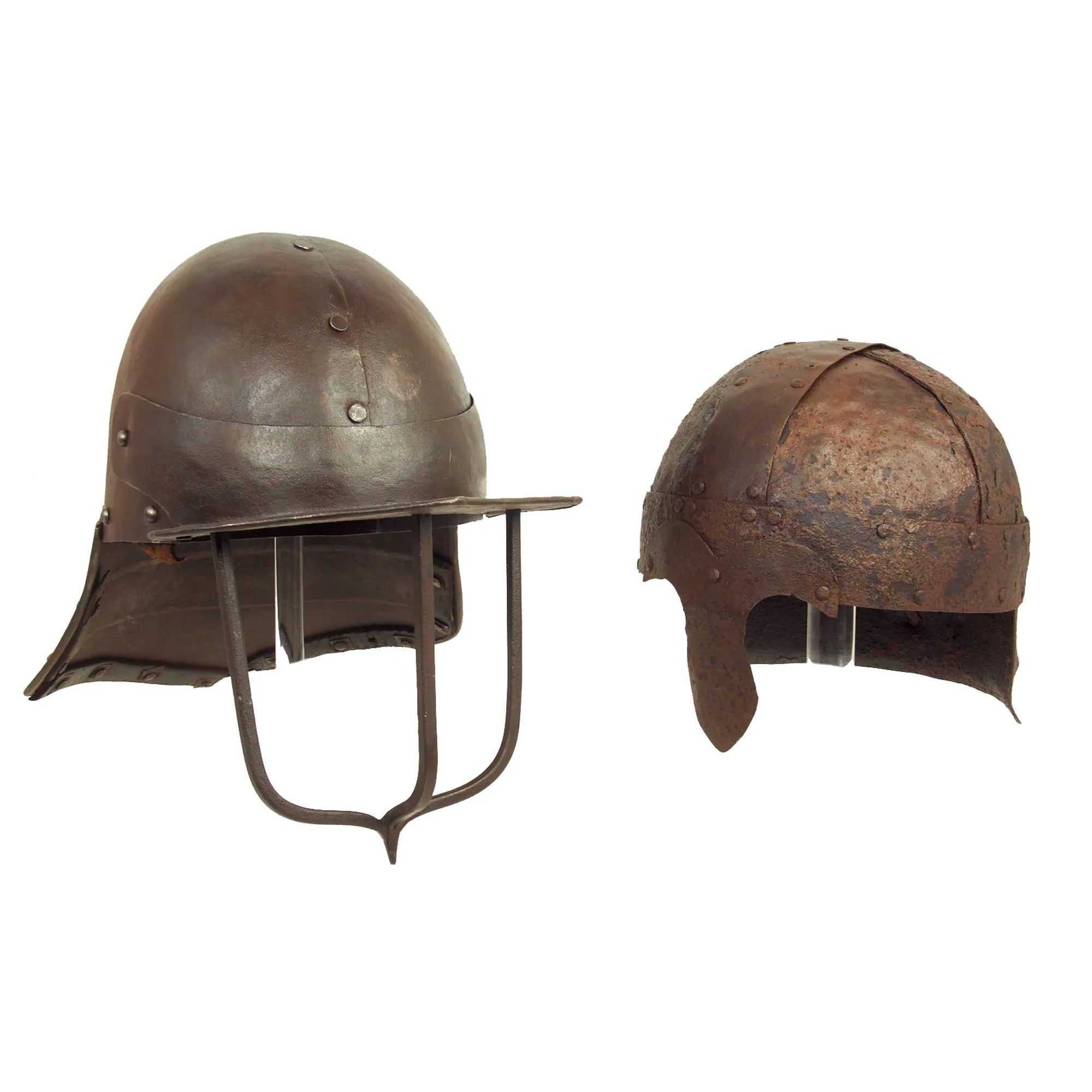 Original British Victorian Era Museum Quality 17th Century English Civil War Harquebusier Helmet Lot - 2 Helmets