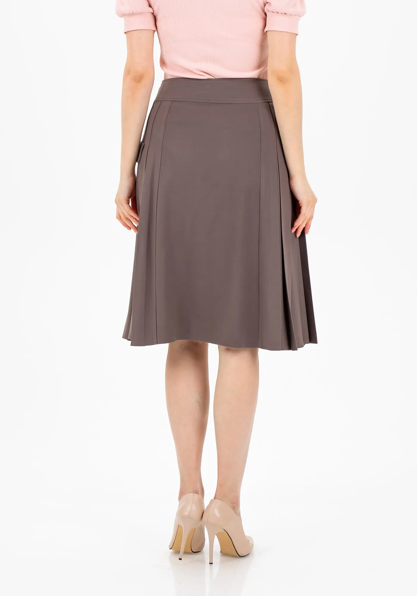 Pleated Button-Front Mink Midi Skirt