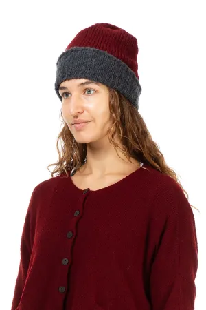 Ribbed Dual Maroon Wool Beanie Hat