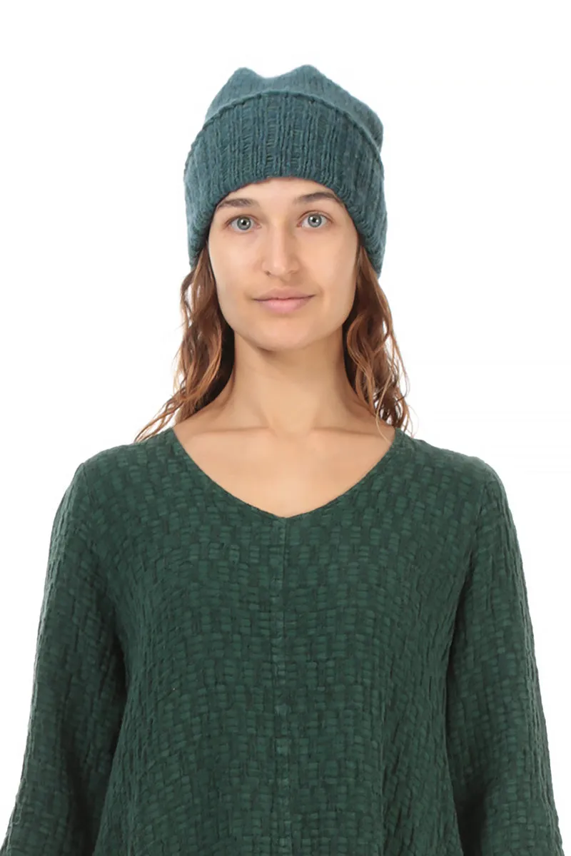 Ribbed Mélange Opal Green Wool Beanie Hat