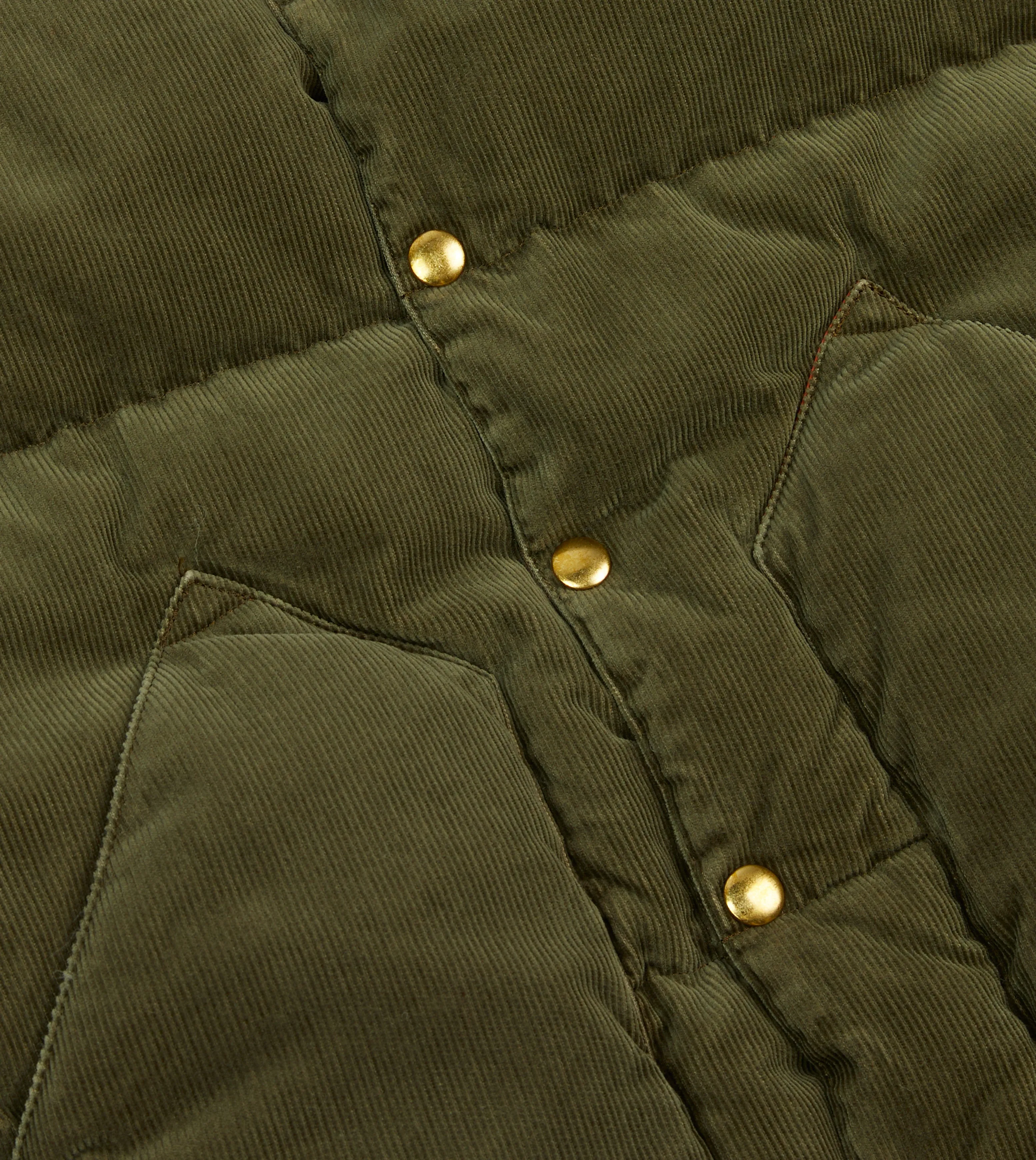 Rocky Mountain Featherbed for Drake's Olive Corduroy Christy Down Vest