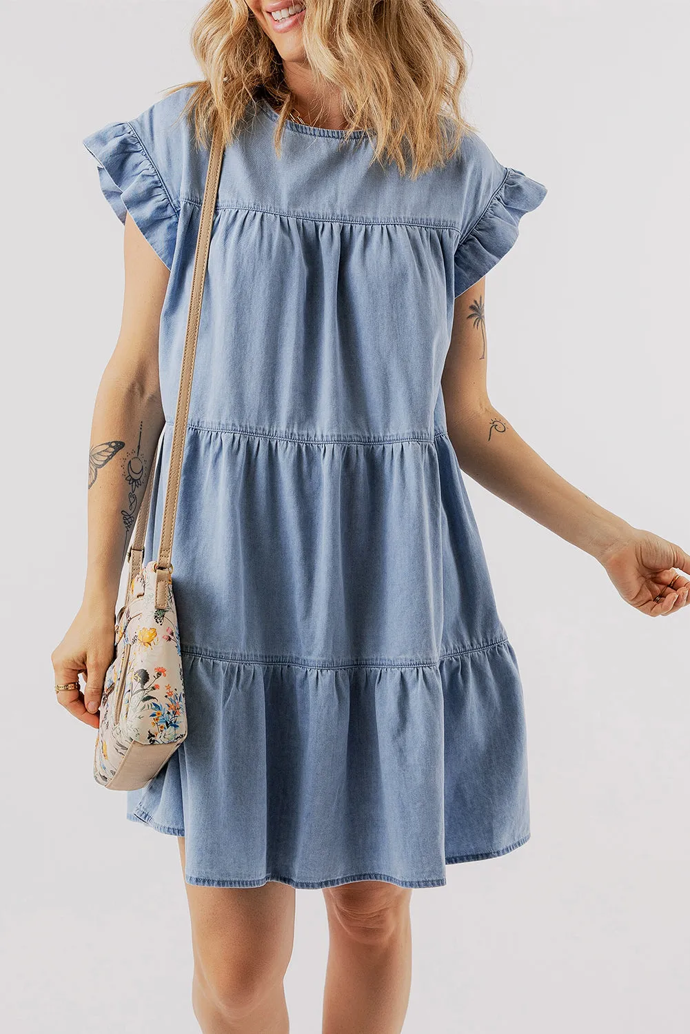 Ruffle Tiered A-line Denim Dress