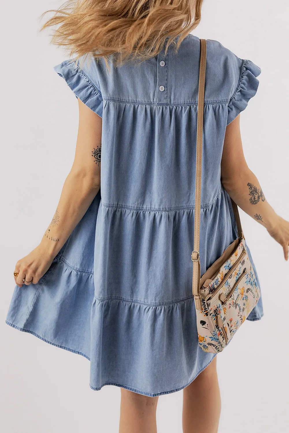 Ruffle Tiered A-line Denim Dress