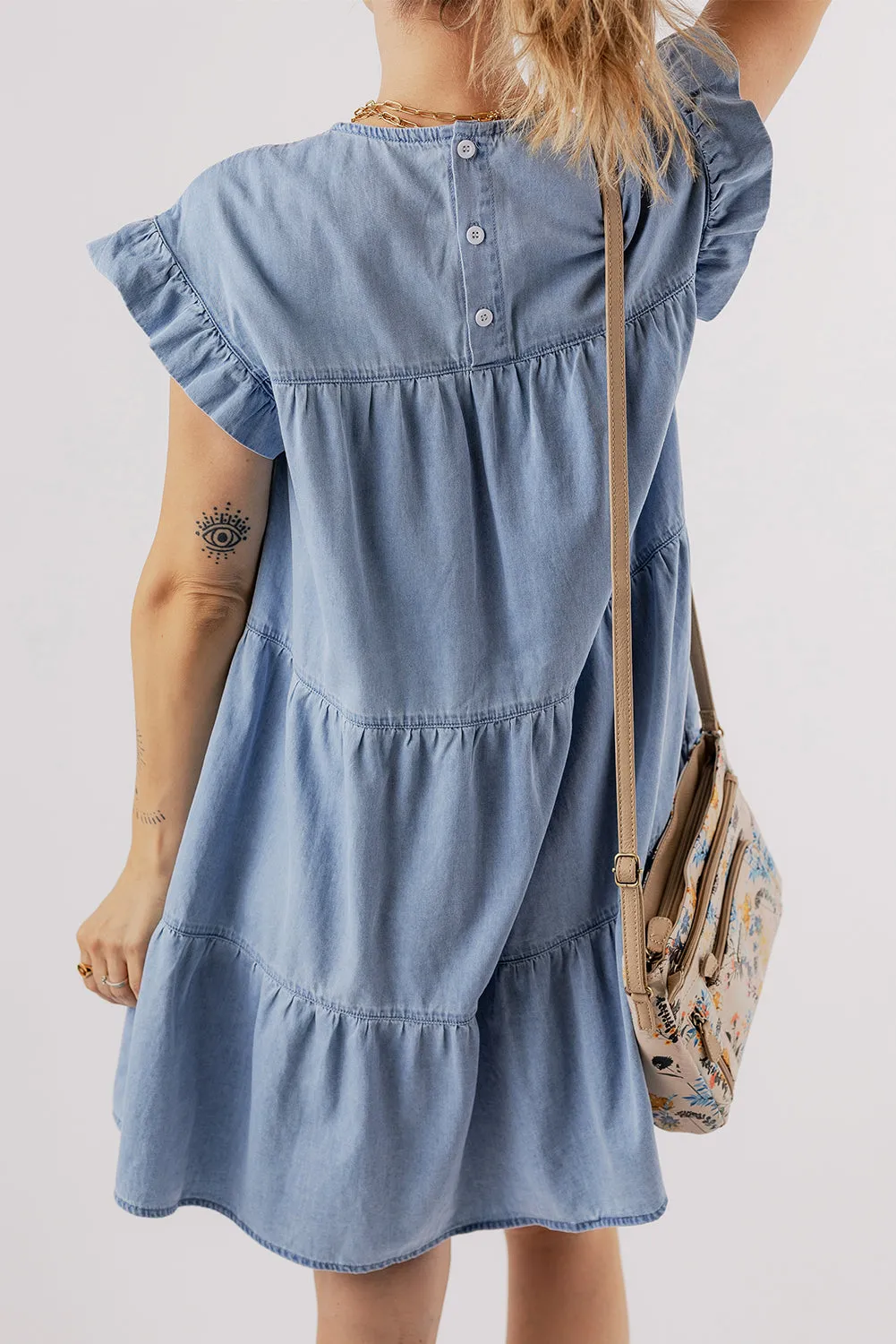 Ruffle Tiered A-line Denim Dress