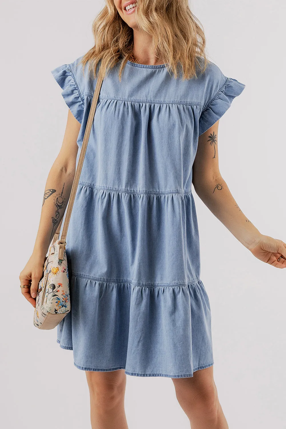 Ruffle Tiered A-line Denim Dress