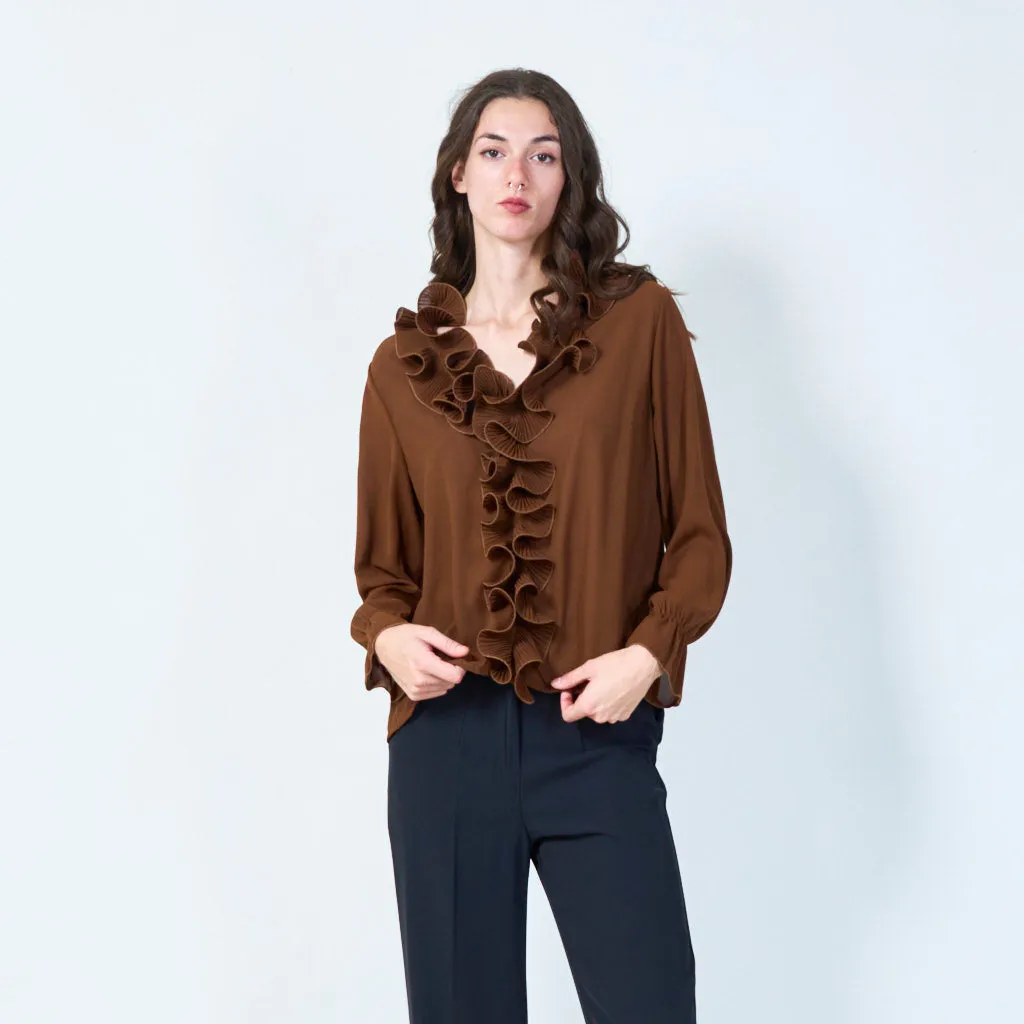 Ruffled front blouse with statement details wholesale