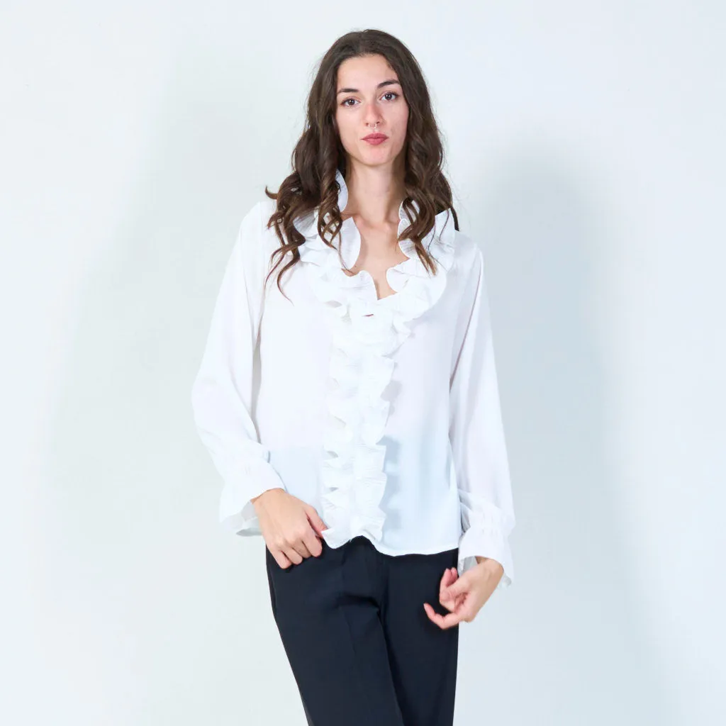 Ruffled front blouse with statement details wholesale