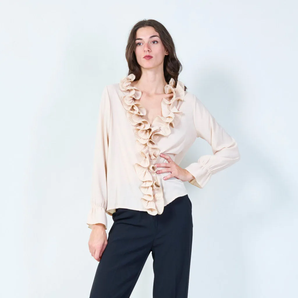 Ruffled front blouse with statement details wholesale