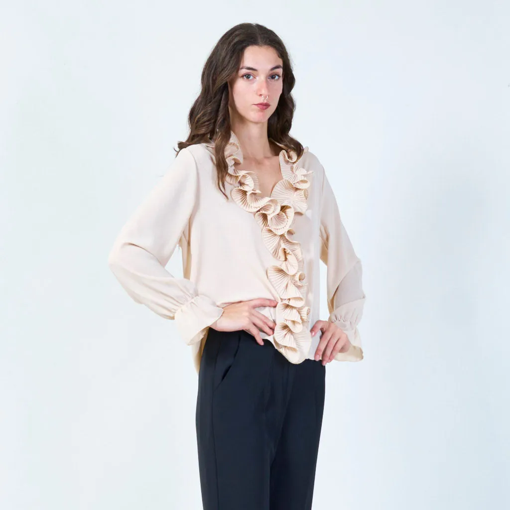 Ruffled front blouse with statement details wholesale