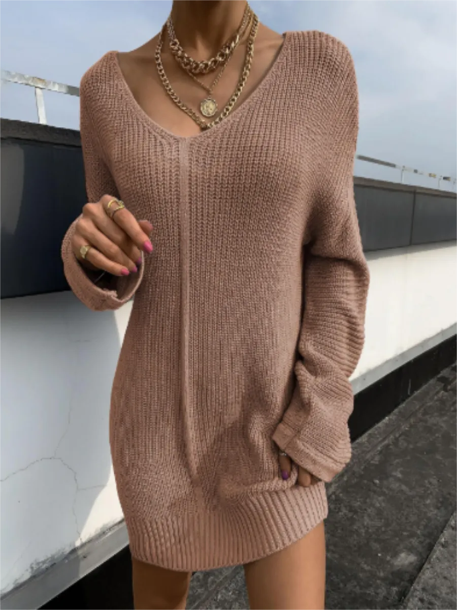 Sexy And Comfortable V-Neck Women'S Sweater Dress