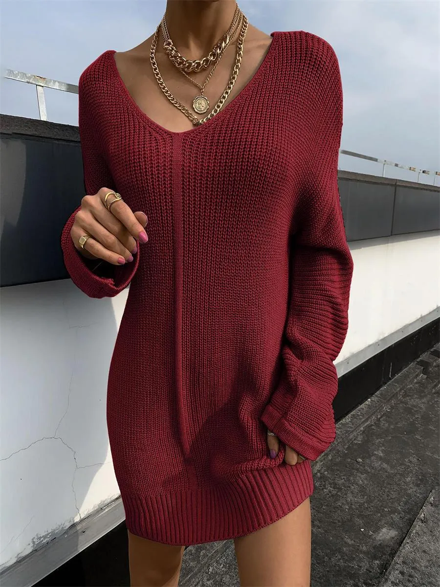 Sexy And Comfortable V-Neck Women'S Sweater Dress