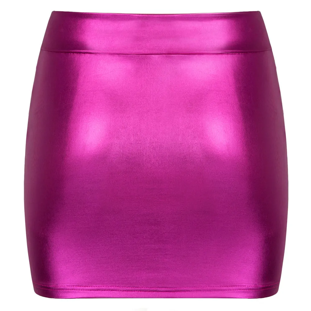 Shiny Metallic Bodycon Bandage Pencil Skirt Mini Skirt